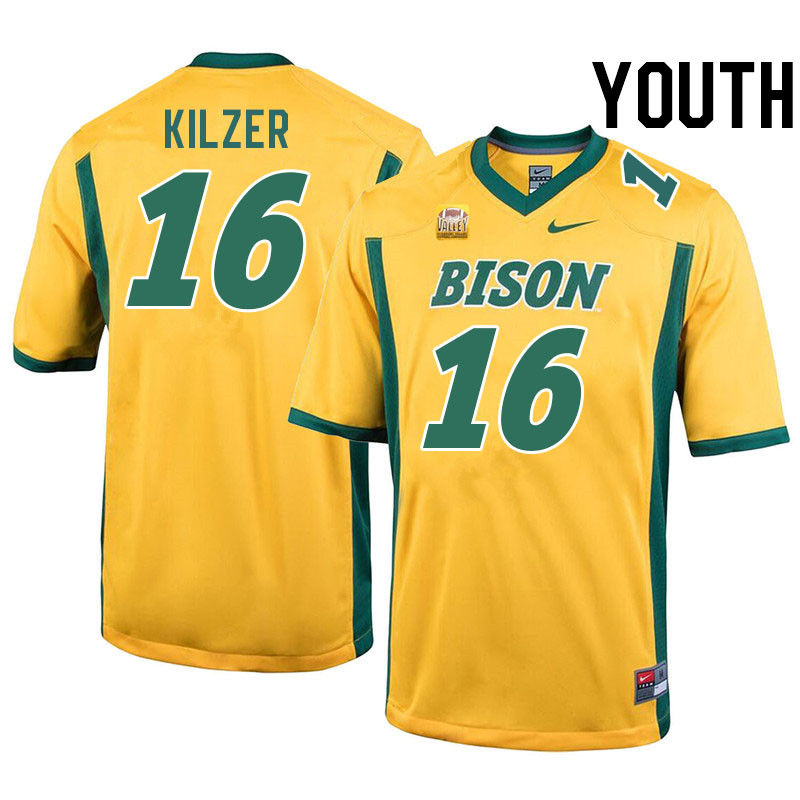 Youth #16 Jacob Kilzer North Dakota State Bison College Football Jerseys Stitched-Yellow